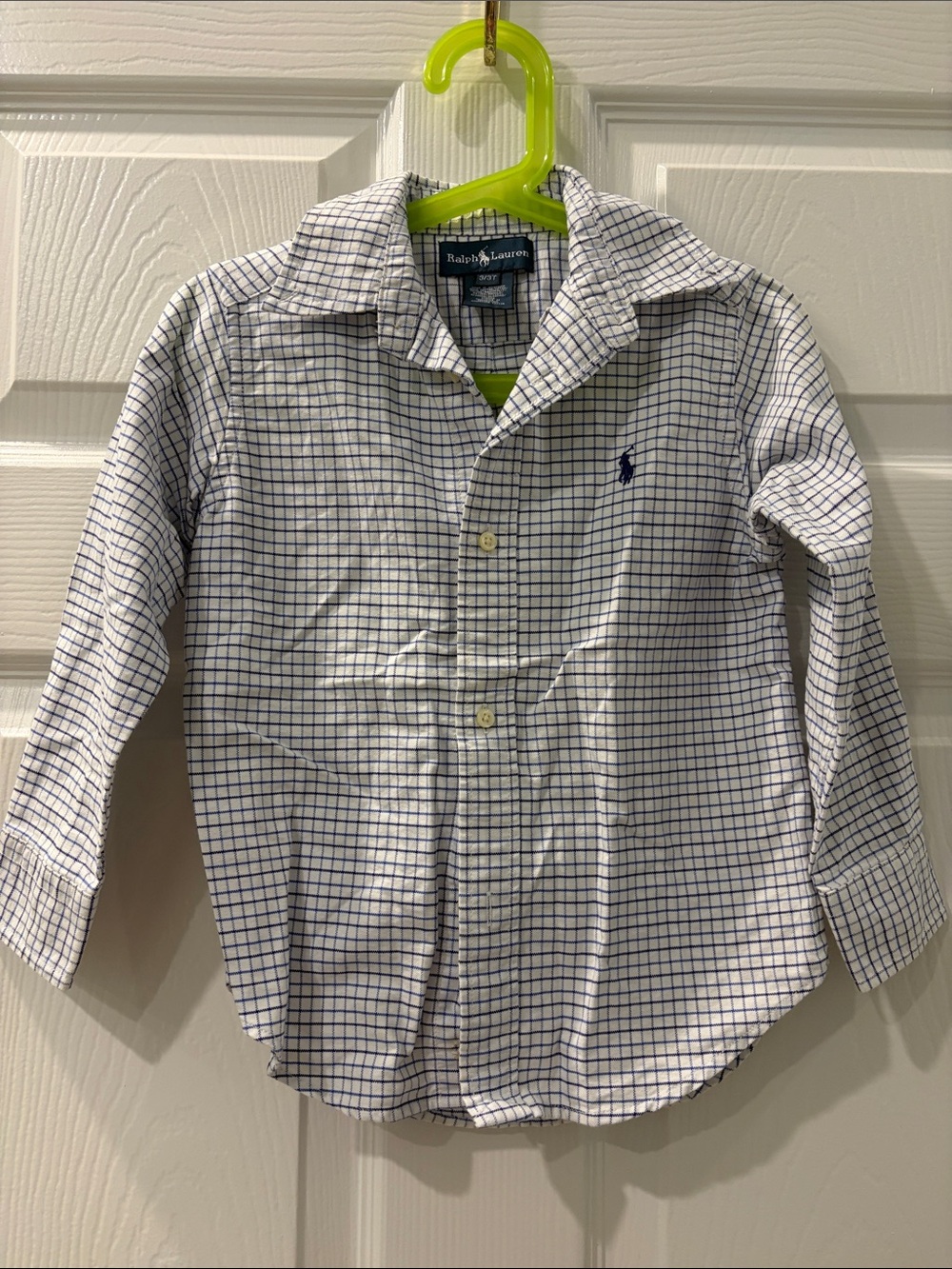 Ralph Lauren White & Navy Checked Button-Down Shirt Size 3/3T
